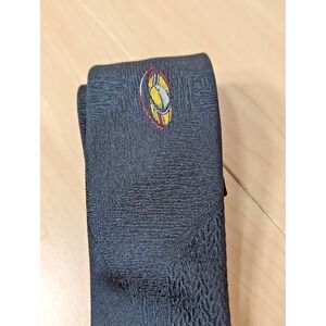 Stringbeans Men's Skinny Tie Black Relief-Print With Yellow Red Medallion